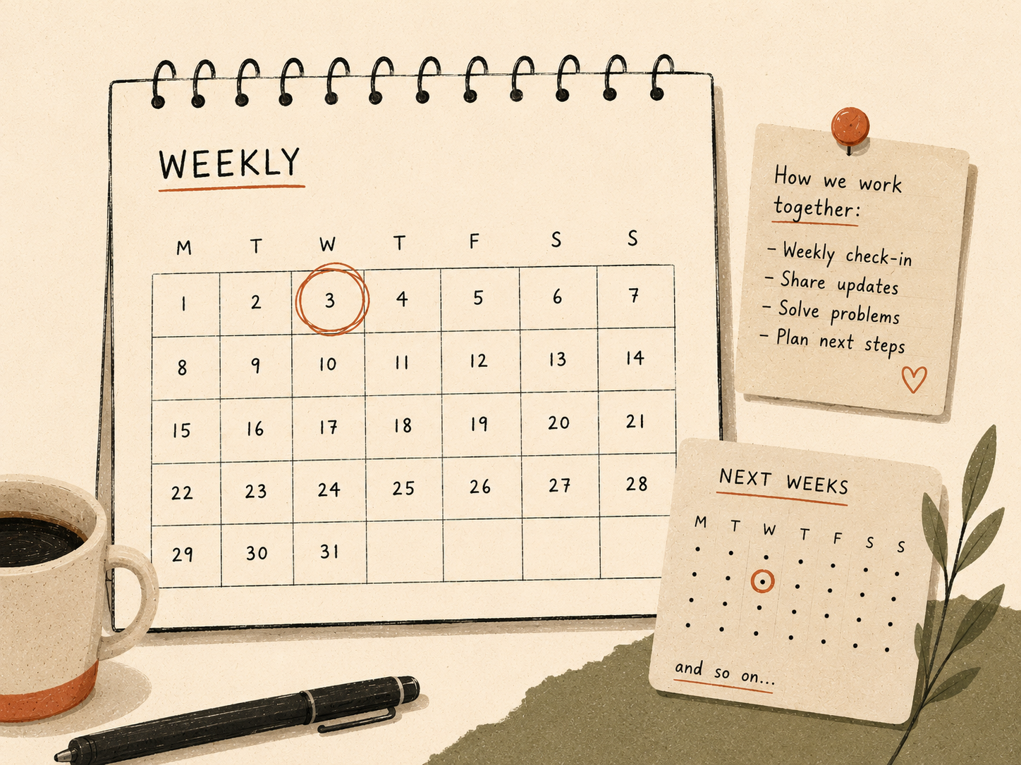 A calendar with a circled day and a pinned note