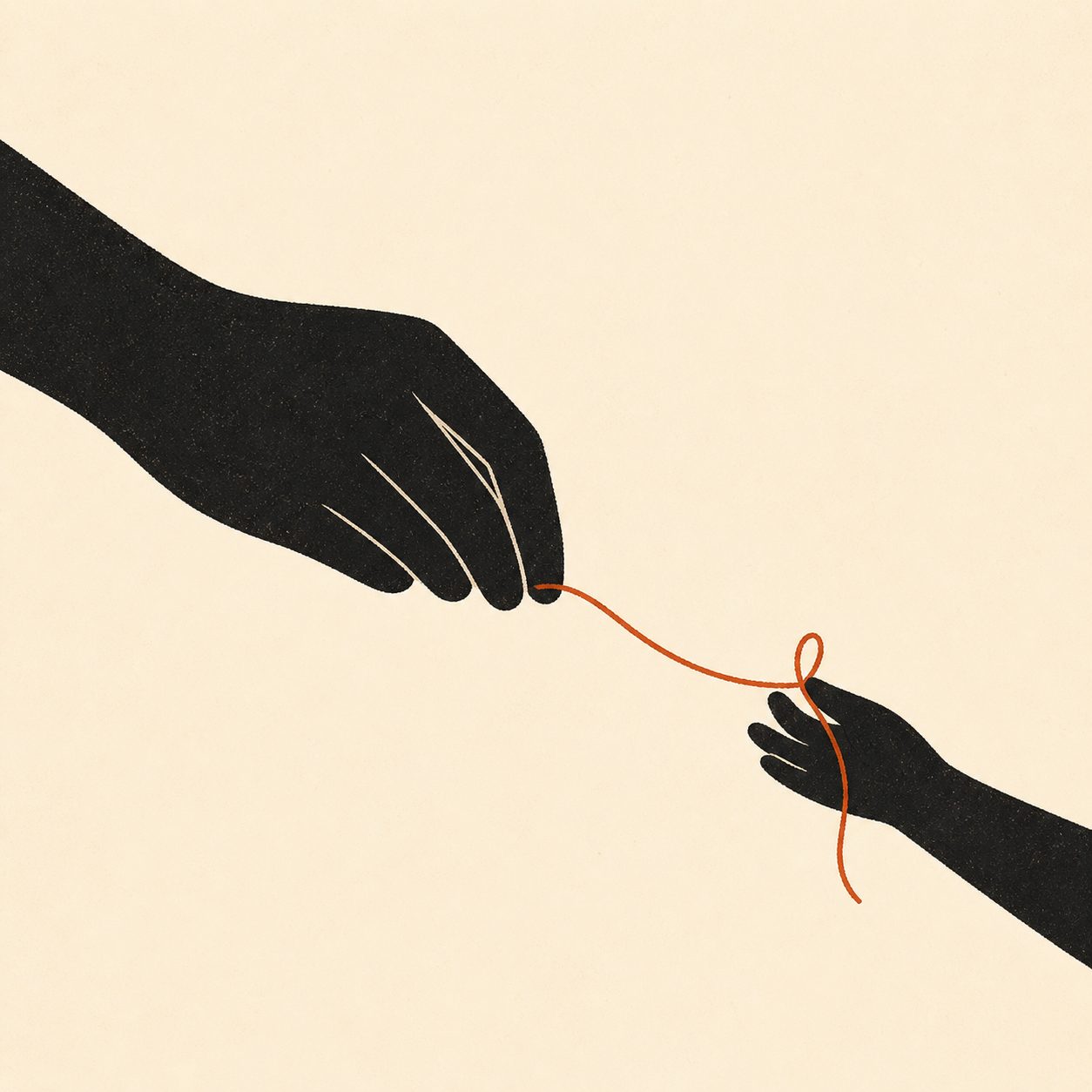 One hand passing a thread to another hand