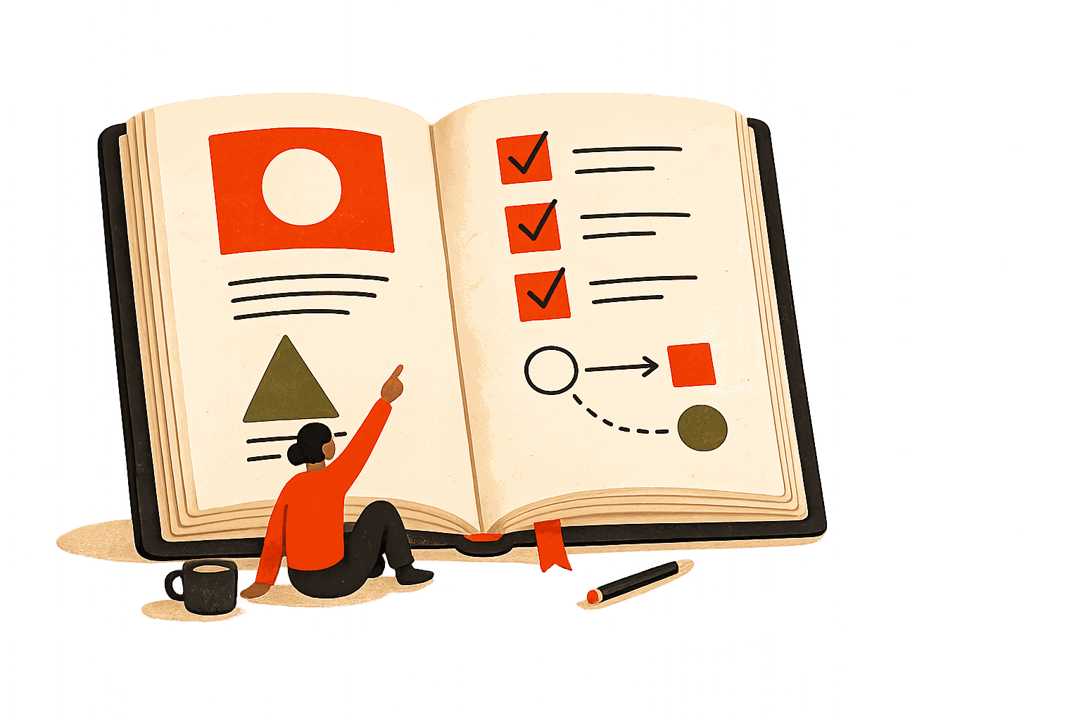 Open notebook with hand-drawn sketches